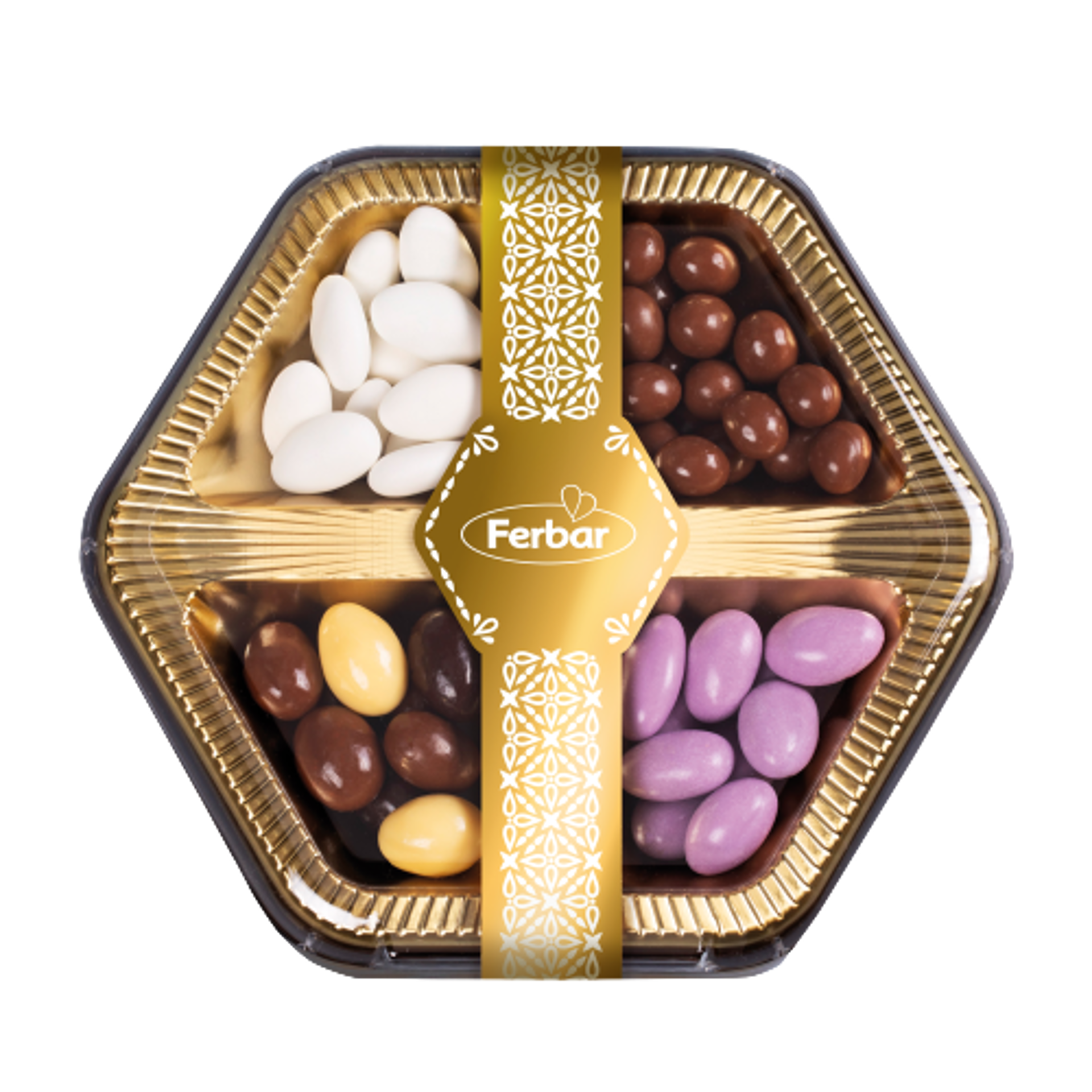 Imagem de Caixa De Cristal Hexagonal Frutos Secos Com Chocolate